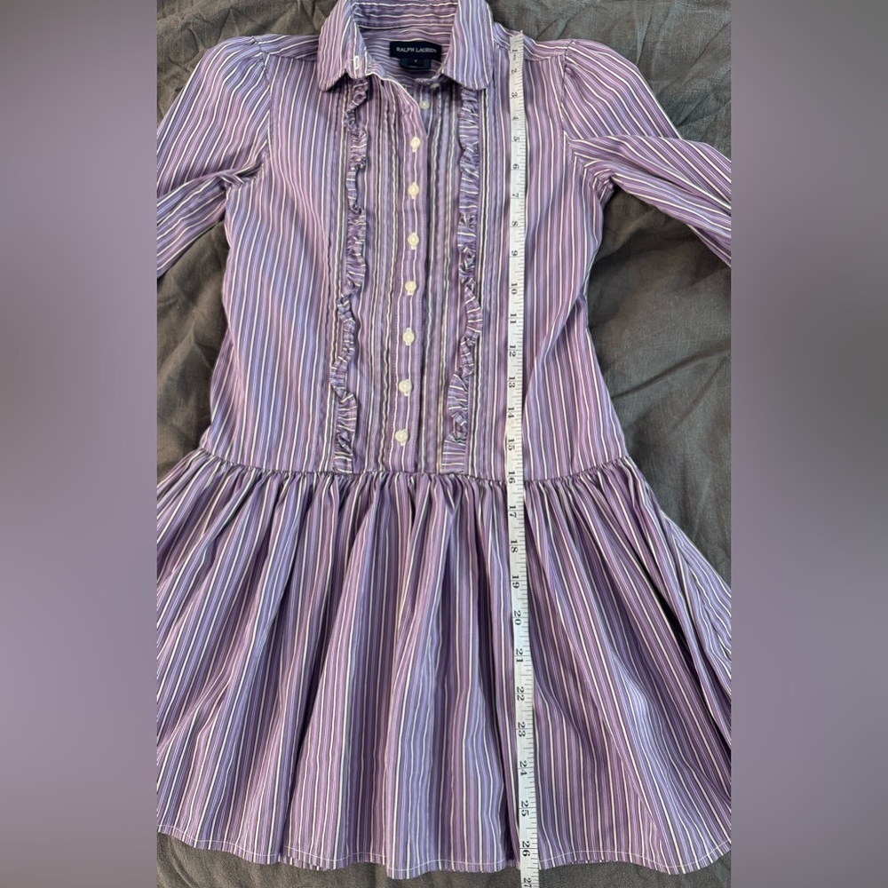 Ralph Lauren Kids Purple & White Striped Button Down Ruffle Dress Size 7 - Picture 8 of 8